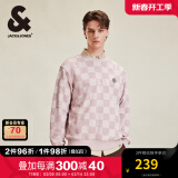 杰克·琼斯（JACK&JONES）秋季男装宽松圆领棋盘格满印字母刺绣上衣运动卫衣长袖男士衣服 C19 浅粉色 180/100A/L