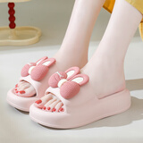 秋致夏新款厚底拖鞋女士夏季居家宿舍可爱兔子蝴蝶结凉拖鞋浴室防滑外穿 粉色 35-36