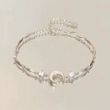 粉色锆石樱花蝴蝶结手链女ins小众轻奢气质高级清冷感闺蜜手饰女 摘星揽月手链