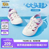 Skechers斯凯奇儿童包头凉鞋男童鞋夏季轻质防滑女大童大头沙滩鞋302969L 女童/白色/薰衣草色/WLV 35