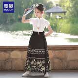 罗蒙女童马面裙儿童汉服新中式国风古装演出服 黑色马面裙套装 140
