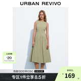 UR夏季新款女装时尚休闲简约压褶长款无袖连衣裙UWH740026 清水绿 M