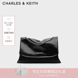 CHARLES&KEITH大容量纯色链条邮差包单肩腋下包包女包婚包新年礼物CK2-20271514 Black黑色 大包