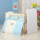 贝快乐婴儿床宝宝童床环保实木无油漆可侧翻与大人床合并、可变书桌 床+蚊帐+刺绣五件套+棉被+棕垫 A款  102*60*85