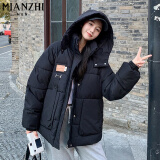棉致连帽加厚棉服女新款秋冬季羽棉袄绒服女棉衣外套面包服不跑棉保暖 2302黑色【高品质】 M 90-115斤