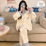 另约带胸垫睡衣女春秋款长袖2026新款卡通可爱甜美夏天薄款家居服套装 A736 波点小狗 M