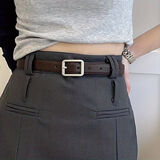 普娅华小众细腰带女简约百搭韩国学生休闲时尚方扣皮带男装饰牛仔裤带潮 缝边-长方加扣(棕色)