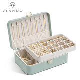 VLANDO双层便携带锁首饰盒精致大学生女朋友生日礼物饰品耳饰专项收纳盒 水绿色-荔枝纹【带锁】