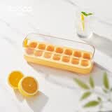 ecoco按压冰块模具冰格制冰盒带盖食品级自制冰箱冻冰块模具E2314黄