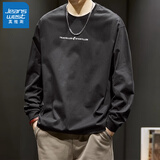 真维斯（Jeanswest）美式重磅纯棉圆领长袖T恤男印花衣服卫衣灰色春秋上衣休闲打底衫 黑色 2XL 适合160-180斤