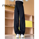 F1MAJE1T 高端设计师品牌 卫裤女高街香蕉裤2025春秋新款高腰阔腿休闲裤子 黑色【春秋款】 L