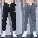 戈凡尔【两条装】春秋季休闲裤男 修身微弹工装九分潮流百搭束脚裤 ZL-2135黑色+灰色 90%人选 XL 【(32-33码)体重130-150斤】