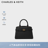 CHARLES&KEITH金属扣带手提单肩妈妈包凯莉包包女包生日礼物CK2-50160102 Black黑色-补货中 M