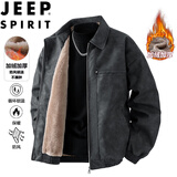 JEEP SPIRIT吉普夹克秋冬季新款男士皮衣美式潮牌复古加绒加厚外套 黑色 XL