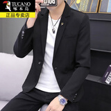 啄木鸟（TUCANO）西服男秋季新款外套男士潮流商务休闲小西装男修身正装上衣服男装 8601黑色 XL 约120-130斤