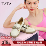 他她（TATA）通勤百搭乐福鞋春季新款方跟小皮鞋女单鞋WCPA1AA3 米白 35