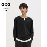 GXG男装 多色假两件简约基础圆领长袖T恤男内搭 24年秋季新品 黑色 XL