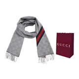 GUCCI 古驰 Gucci围巾 男女情侣款羊毛双G时尚长款围巾 专柜礼袋款 浅灰色1768