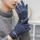 帽忆橱手套男士冬季新款防寒保暖触屏加绒棉手套户外骑行防风麂皮绒手套 蓝色 弹力均码
