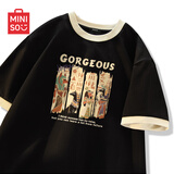 名创优品（MINISO）纯棉t恤男夏季撞色宽松高级感2025新款青少年潮流短袖 黑 L