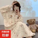 睡裙女冬季法兰绒睡衣女可爱新款珊瑚绒保暖家居服 HDS绒裙：990卡其大头熊 L