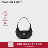 CHARLES&KEITH三角扣新月包腋下包单肩包包女包生日礼物女新年礼物CK2-50271205 Noir黑色 S