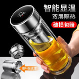 橡暮 显温大容量双层玻璃杯耐热防爆泡茶水杯子男女士户外茶杯车载 【显温钢本色长茶漏】 800ml