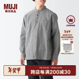 无印良品（MUJI） 男式 棉水洗牛津 立领衬衫 长袖休闲百搭男士衬衣外套纯棉全棉 白色格纹 XL 180/104A