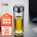 希诺双层玻璃杯男商务办公家用过滤泡茶杯子透明车载水杯345mL