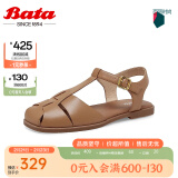 拔佳（Bata）包头凉鞋女夏季商场新款牛皮镂空复古软底罗马鞋ARP02BL3 棕色 34