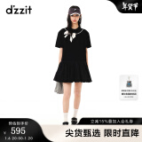 DZZIT【爆款补单】地素春夏新款甜酷少女黑白撞色蝴蝶结绣花连衣裙女 黑色 S