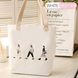 雨凡帆布包女单肩包大容量大学生上课斜挎包文艺购物手提帆布袋可定制 白色三个女孩