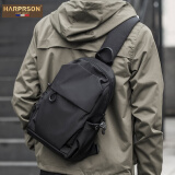 汉珀森 HARPRSON斜挎包男新款休闲骑行背包简约防水男士简约单肩包邮差包奢侈品 黑色升级款大号长24宽14高39