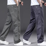 【纯棉耐磨】春秋季纯色休闲裤男士宽松大码直筒裤工装加绒工作裤 军绿色+铁灰色 【夏薄款】 XL 【适合140-160斤体重】