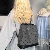 集领2025新款INS可爱双肩包女潮韩国托特包休闲大容量单肩背包两用 黑色蝴蝶