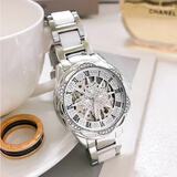 米亚达时来运转陶瓷手表女士轻奢小众款防水高级感机械风高颜值生日礼物 银白贝母【可旋转六芒星】+礼盒+手链 33mm