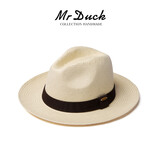 Mr DUCK秀场同款 纯手工编织防晒草帽 白色巴拿马帽 男女礼帽 大檐遮阳帽 MS186109-卡其色 （经典款大边） XL(61cm及以上，特大头围才拍)