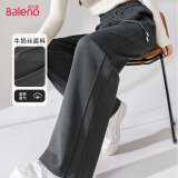 班尼路（Baleno）黑色拼接直筒裤女春秋季2025年简约潮流时尚感休闲简约百搭长裤