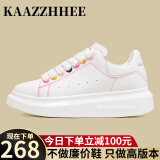 咖织（Kaazzhhee）小白鞋轻奢2024春季新款松糕厚底内增高男女鞋情侣运动休闲板鞋 白彩扣【千元级品质】礼盒包装 40 【男码】