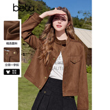 百图betu女装2025春季新款短外套休闲工装夹克麂皮绒短外套女2501T40 骆驼色 XS