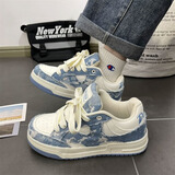 佐馆男鞋复古牛仔加绒板鞋男秋冬季新款百搭厚底面包鞋休闲时尚运动鞋 2322蓝色 42