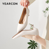 意尔康女鞋细跟通勤工作鞋浅口时装高跟鞋单鞋女春秋 26902W米白37