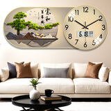 泽禧挂钟客厅家用2025新款万年历带玻璃罩装饰画免打孔日历时钟挂墙表 N08 自动对时+日历+带罩子 14英寸83*35cm