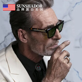 SUNSHADOR美式复古板材偏光太阳镜方形男潮防晒开车驾驶UV400防强光墨镜 玳瑁框绿色偏光镜片