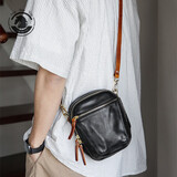 ANDSEEYOU品牌 男士斜挎包 手工真皮随身迷你小背包头层牛皮单肩便携手机包 植鞣黑色