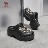 骆驼（CAMEL）洞洞鞋女时尚DIY鞋花休闲凉鞋显高凉拖鞋 L25M071023 黑色 40-41
