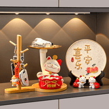 赟娅招财猫钥匙收纳玄关装饰品摆件入户门口鞋柜客厅家居乔迁新居礼品 福袋猫+木架+平安喜乐摆台+两猫