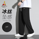 稻草人（MEXICAN）冰丝休闲裤男士夏季薄款透气直筒裤子运动男裤 黑色 XL 