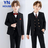 衣诺坊儿童西服套装男童演出服主持人西装 黑色套装 140