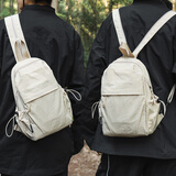 Adolham多功能两用胸包男女户外出行旅游轻便小型双肩包防水登山包斜挎包 卡其白（大号）【可斜挎+双肩】